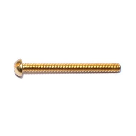 Midwest Fastener #10-32 x 2 in Slotted Round Machine Screw, Plain Brass, 15 PK 61457